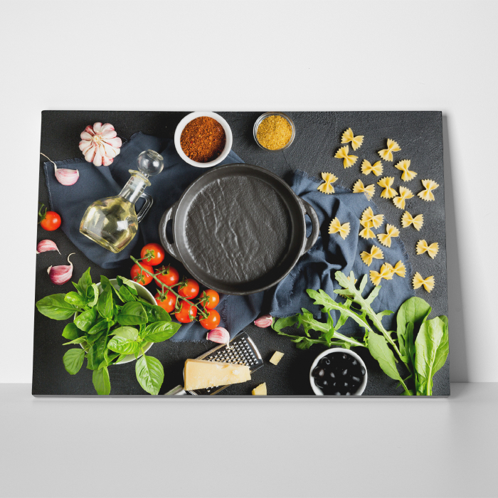 Tablou canvas bucatarie, Legume & paste farfalle [3]