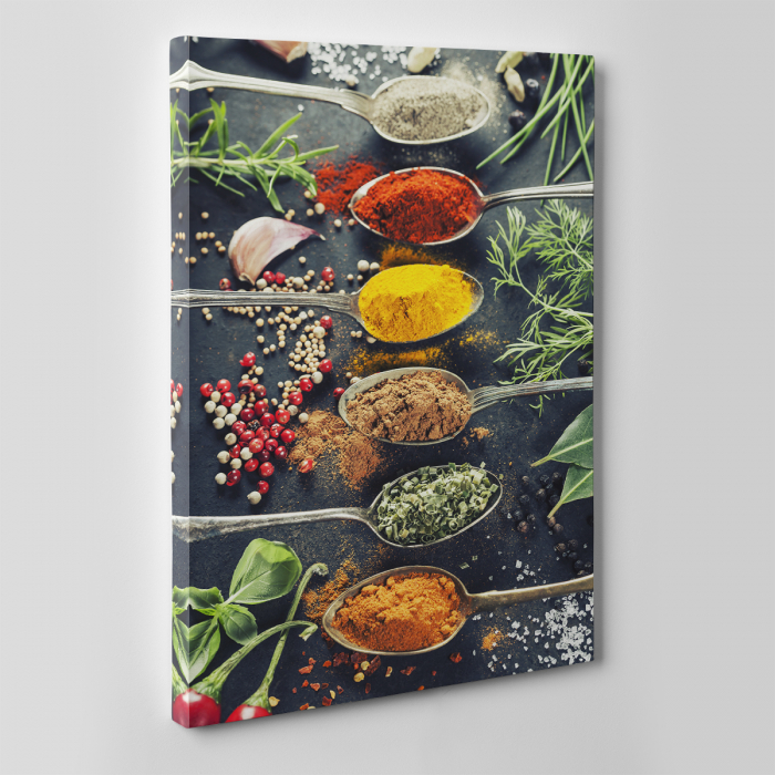 Tablou canvas bucatarie, Metal Spoons and Spices [3]