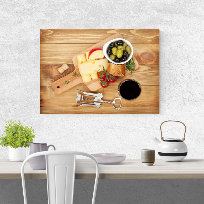 Tablou canvas bucatarie, Olives, cheese and wine [4]