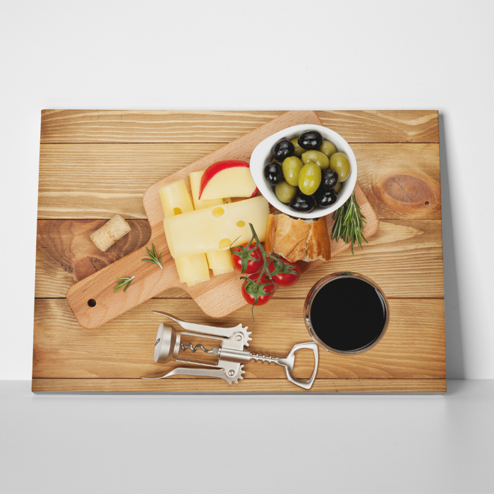 Tablou canvas bucatarie, Olives, cheese and wine [2]