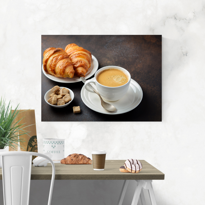 Tablou canvas bucatarie, Un mic dejun perfect: cafea & croisant [4]