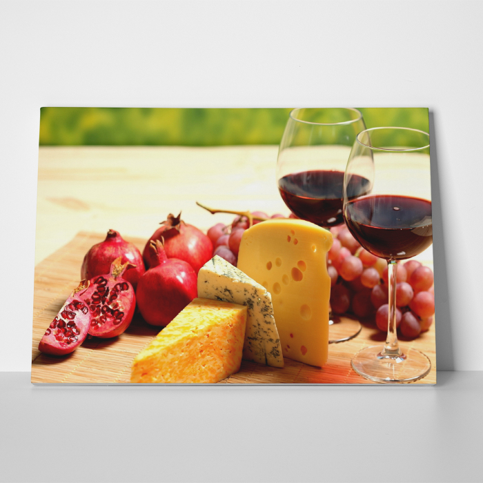 Tablou canvas bucatarie, Vin rosu si branza [4]