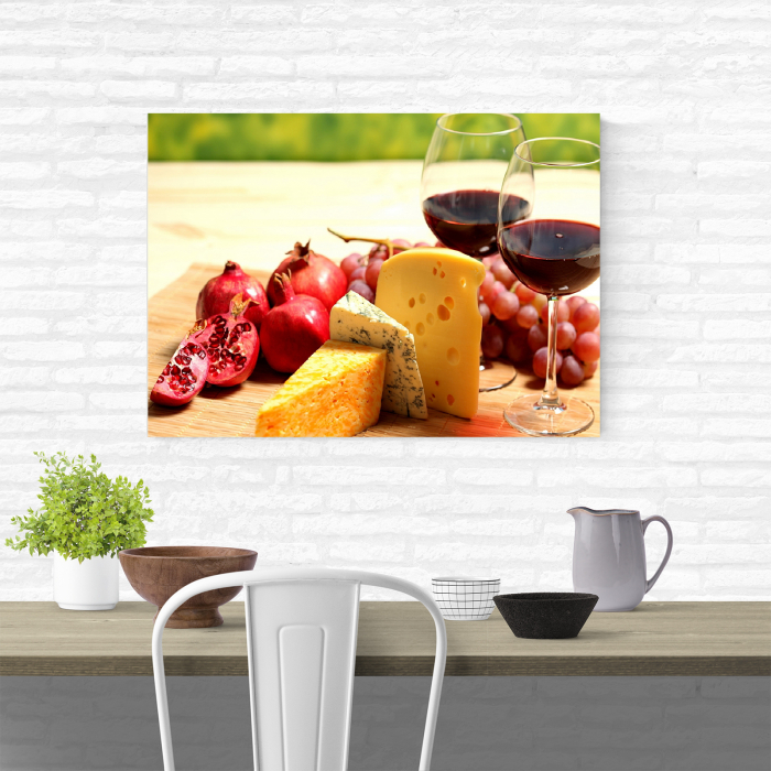 Tablou canvas bucatarie, Vin rosu si branza [2]