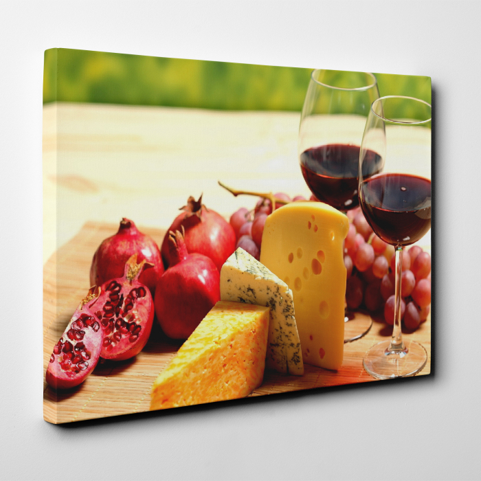 Tablou canvas bucatarie, Vin rosu si branza [3]