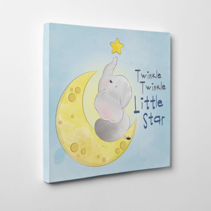 Tablou canvas cu desene pentru camera copiilor, Elefantul, luna si stelele [3]