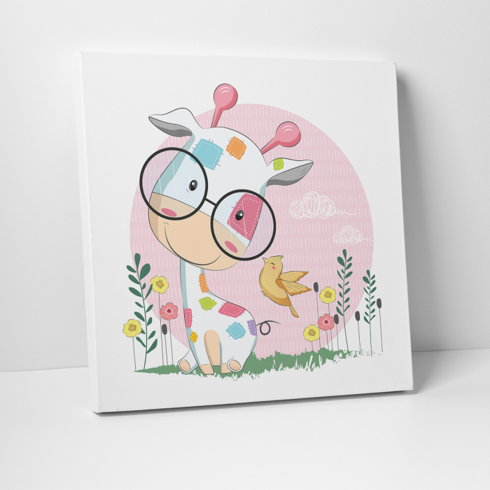 Tablou canvas cu desene pentru camera copiilor, Bebe girafa si prietenii ei [3]