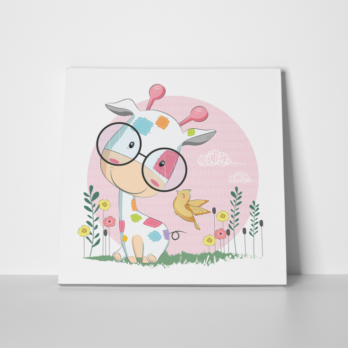 Tablou canvas cu desene pentru camera copiilor, Bebe girafa si prietenii ei [2]