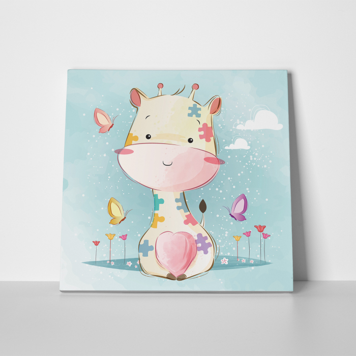 Tablou canvas cu desene pentru camera copiilor, Bebe girafa in haine puzzle [2]