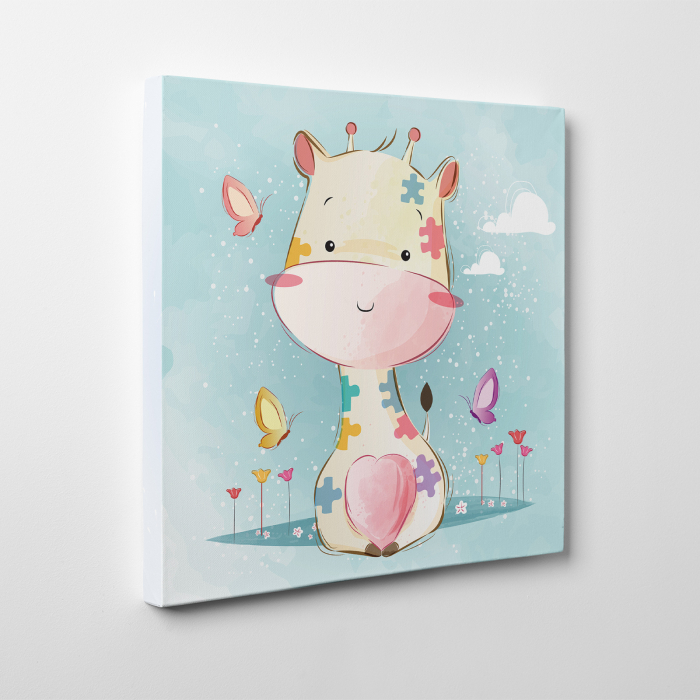 Tablou canvas cu desene pentru camera copiilor, Bebe girafa in haine puzzle [3]