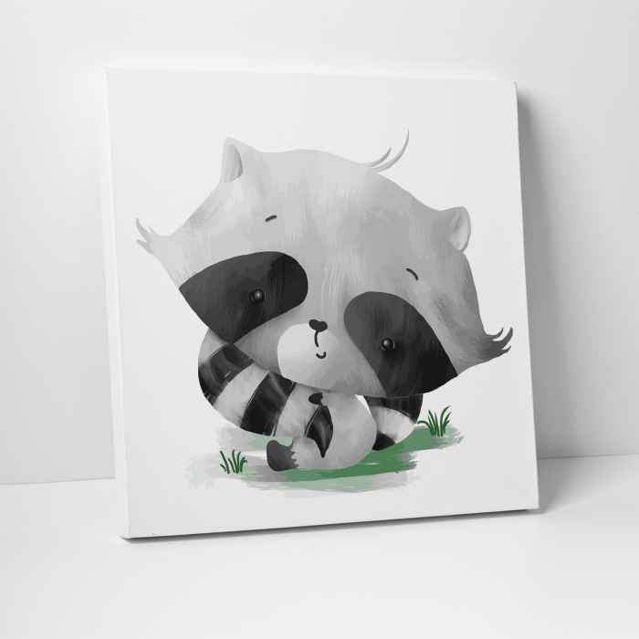 Tablou canvas cu desene pentru camera copiilor, Pui de raton isi imbratiseaza coada [3]