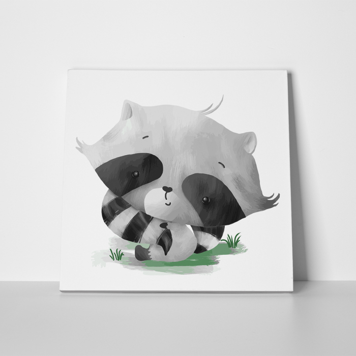 Tablou canvas cu desene pentru camera copiilor, Pui de raton isi imbratiseaza coada [2]