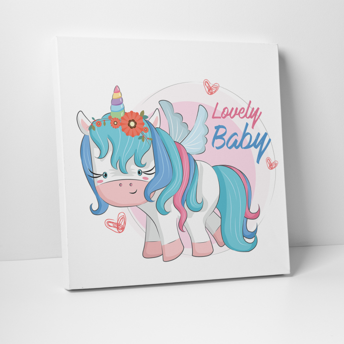 Tablou canvas cu desene pentru camera copiilor, Micul unicorn albastru [2]