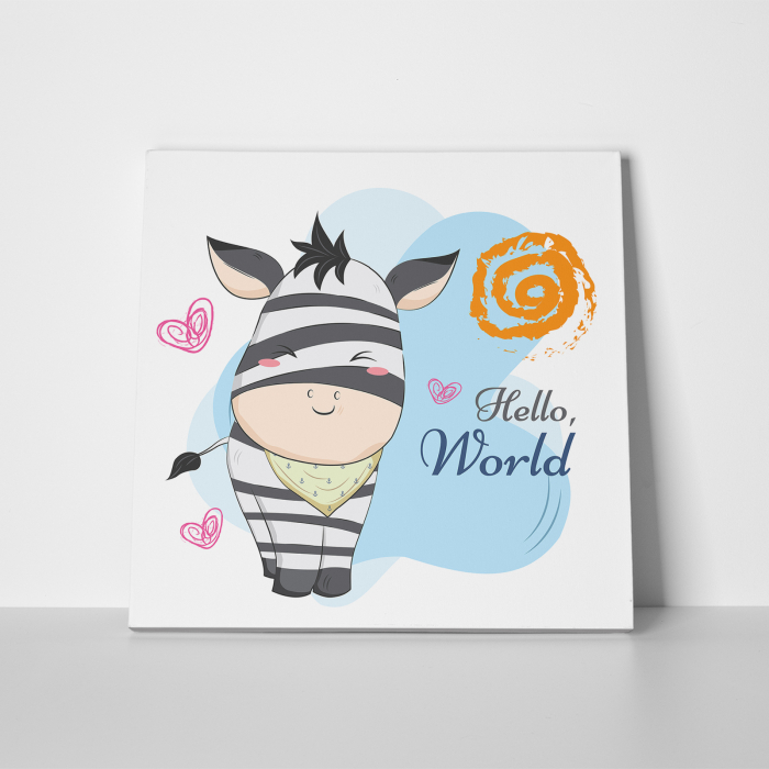 Tablou canvas cu desene pentru camera copiilor, Bebe zebra in haine cu dungi [2]