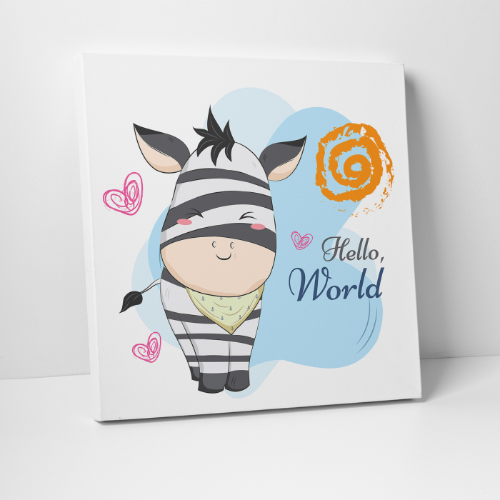 Tablou canvas cu desene pentru camera copiilor, Bebe zebra in haine cu dungi [3]