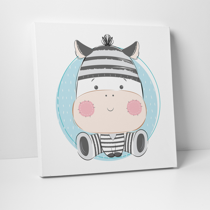 Tablou canvas cu desene pentru camera copiilor, Bebe zebra in haine zebrate [3]