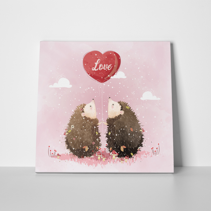 Tablou canvas cu desene pentru camera copiilor, Cuplu de arici sub un balon inimioara [2]