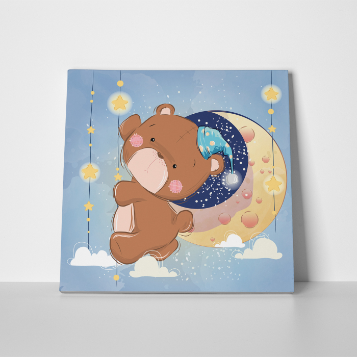Tablou canvas cu desene pentru camera copiilor, Ursuletul se urca pe luna [2]