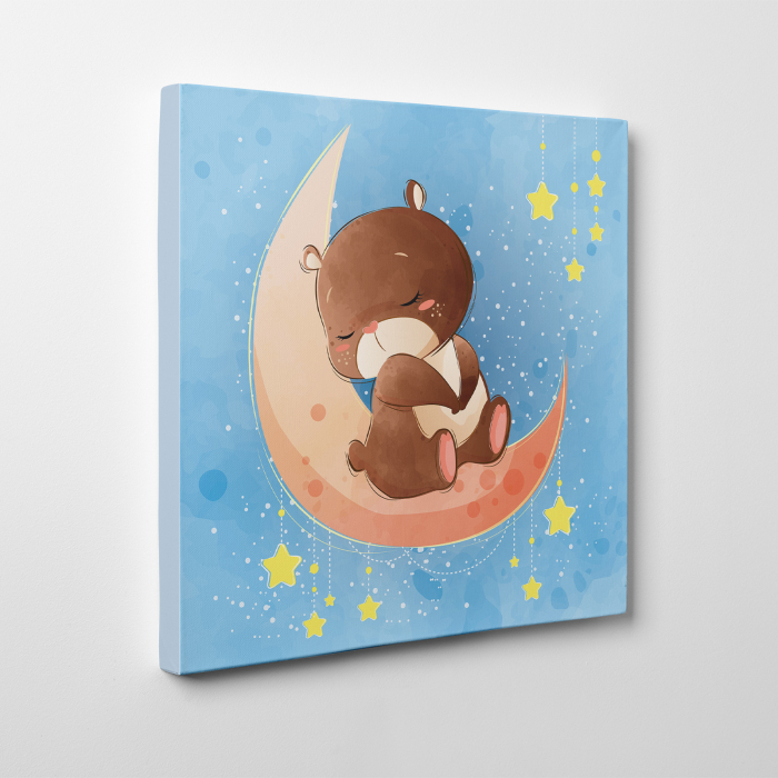 Tablou canvas cu desene pentru camera copiilor, Ursuletul doarme pe luna [3]
