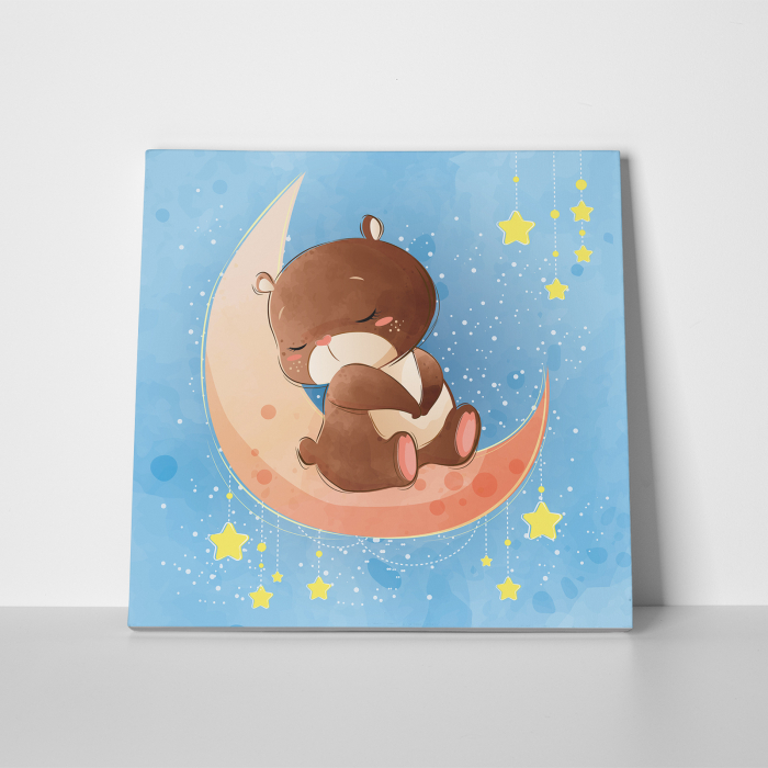 Tablou canvas cu desene pentru camera copiilor, Ursuletul doarme pe luna [2]