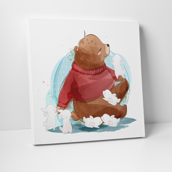 Tablou canvas cu desene pentru camera copiilor, Ursul si iepurasii [3]
