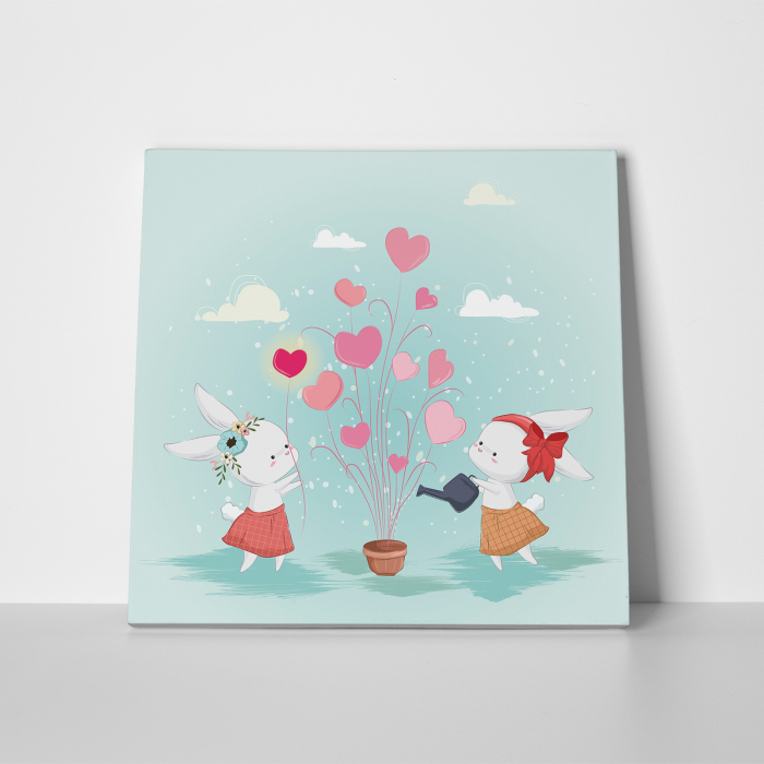 Tablou canvas cu desene pentru camera copiilor, Iepurasii ingrijesc florile [2]