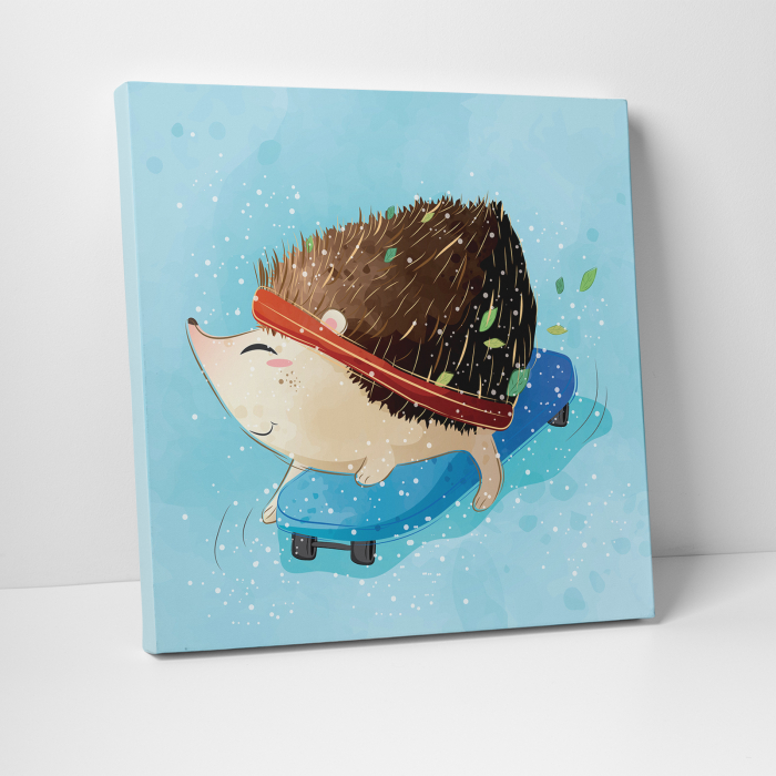 Tablou canvas cu desene pentru camera copiilor, Arici simpatic pe skateboard [2]