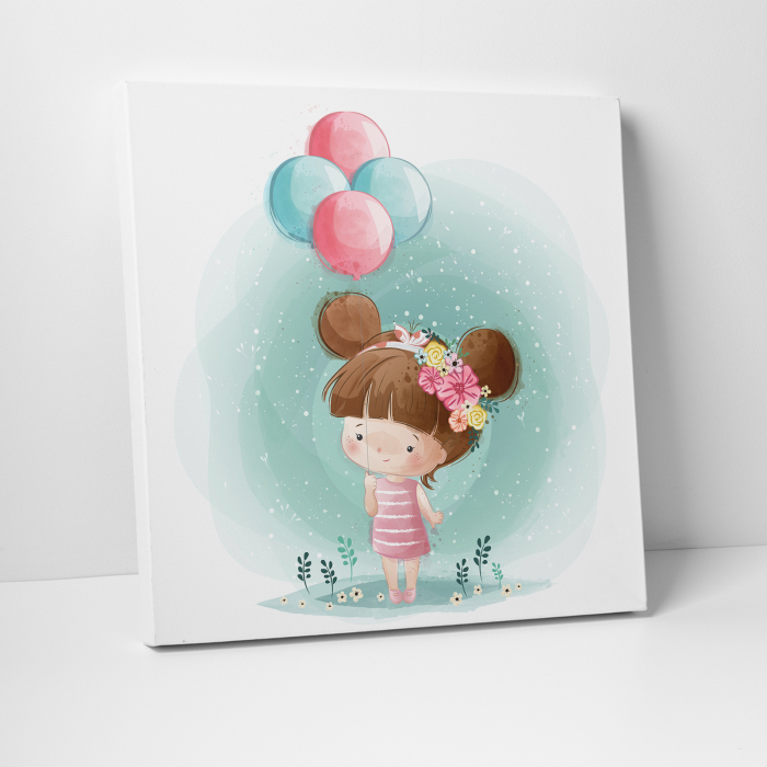 Tablou canvas cu desene pentru camera copiilor, Fetita se joaca cu baloanele [3]