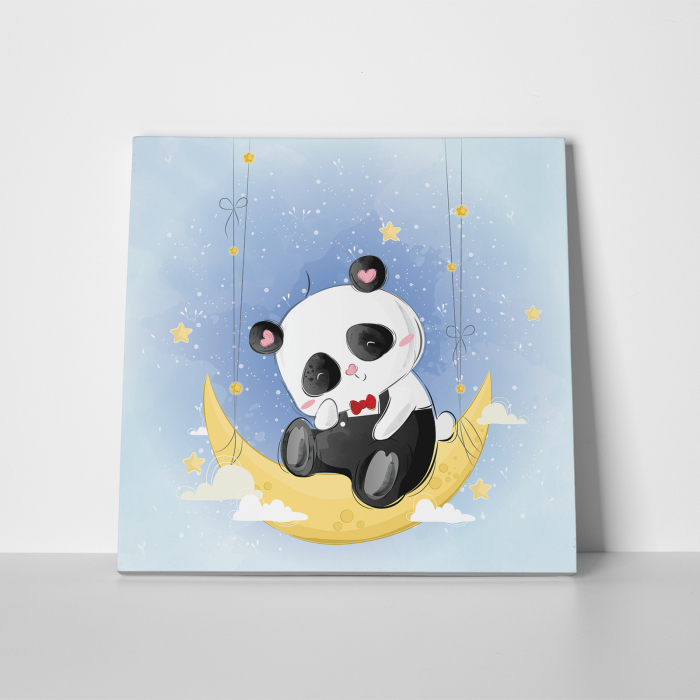 Tablou canvas cu desene pentru camera copiilor, Domnul Panda sta pe luna [2]