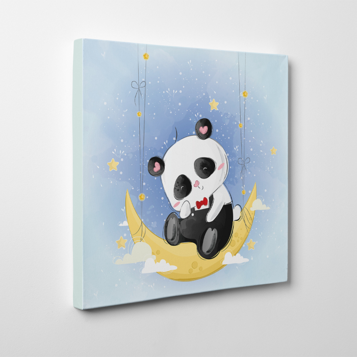 Tablou canvas cu desene pentru camera copiilor, Domnul Panda sta pe luna [3]