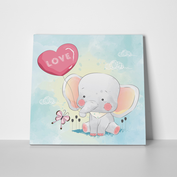 Tablou canvas cu desene pentru camera copiilor, Elefant cu balon inimioara [2]