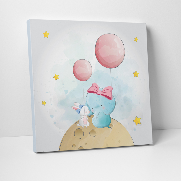 Tablou canvas cu desene pentru camera copiilor, Elefant si iepuras impreuna [3]
