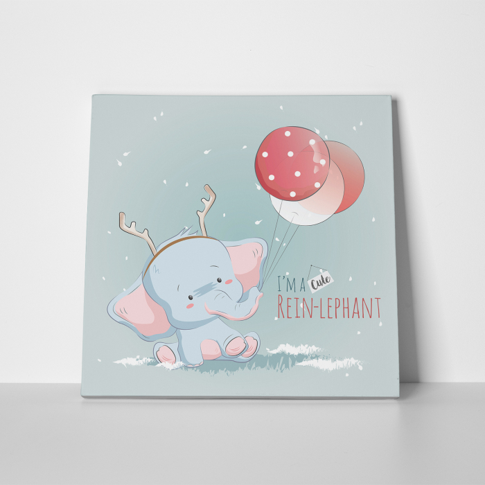 Tablou canvas cu desene pentru camera copiilor, Elefant cu cornite si baloane [2]