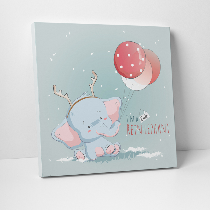 Tablou canvas cu desene pentru camera copiilor, Elefant cu cornite si baloane [3]