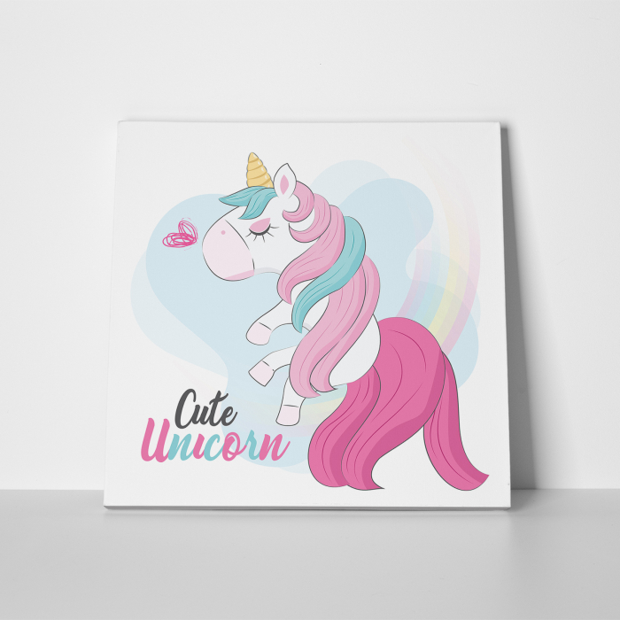 Tablou canvas cu desene pentru camera copiilor, Micul unicorn zboara pe curcubeu [2]