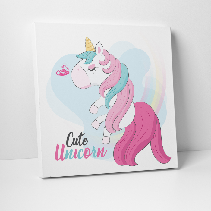 Tablou canvas cu desene pentru camera copiilor, Micul unicorn zboara pe curcubeu [3]