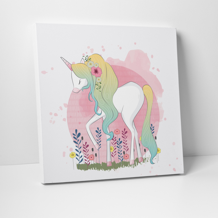 Tablou canvas cu desene pentru camera copiilor, Unicorn cu coama curcubeu [3]