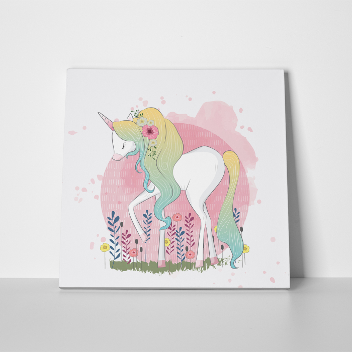 Tablou canvas cu desene pentru camera copiilor, Unicorn cu coama curcubeu [2]