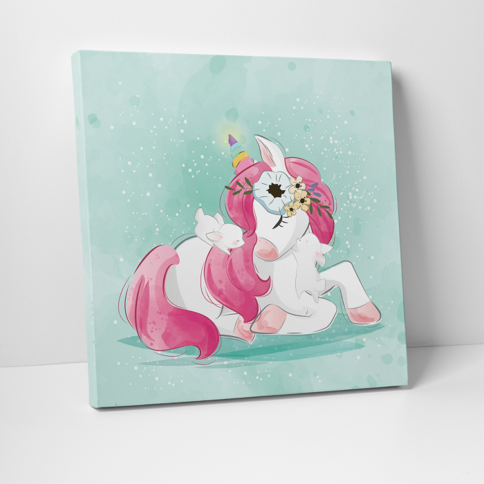 Tablou canvas cu desene pentru camera copiilor, Unicornul si iepurasii [3]