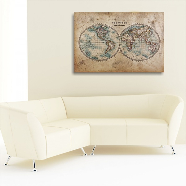 Tablou canvas retro, Ancient Map Hemispheres [3]