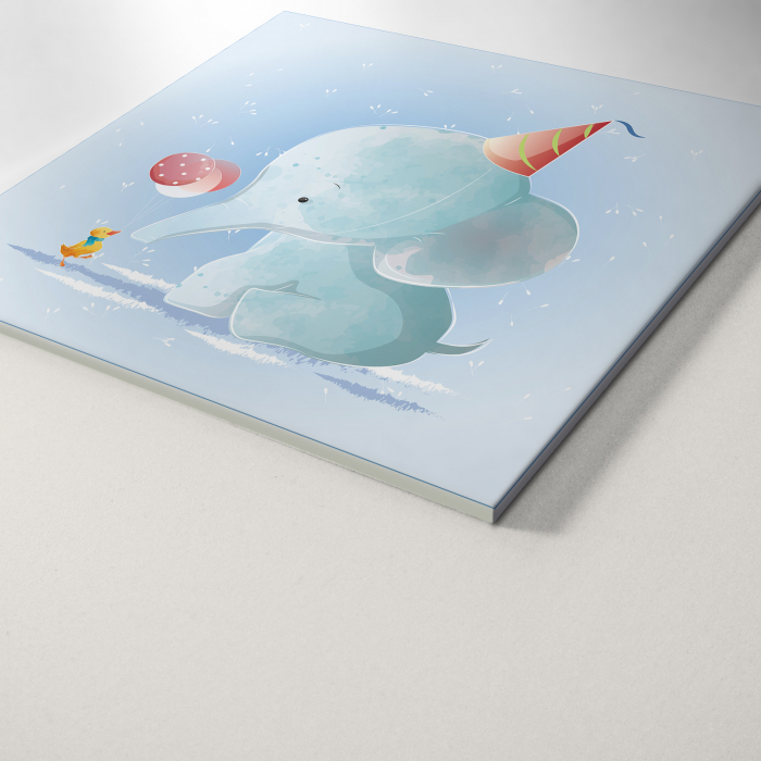 Tablou panou PVC cu desene pentru camera copiilor, Baby Elephant Having Birthday [2]