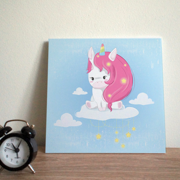Tablou panou PVC cu desene pentru camera copiilor, Cute Unicorn on the Cloud [2]