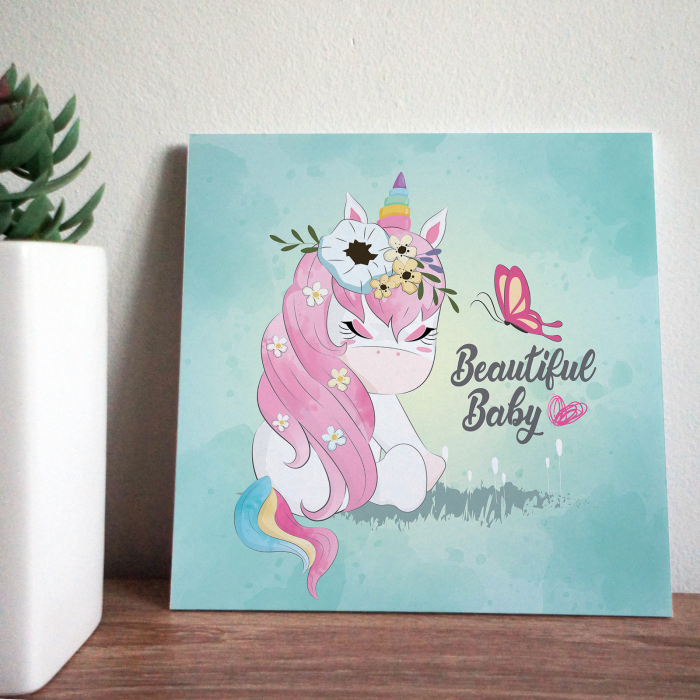 Tablou panou PVC cu desene pentru camera copiilor, Cute Unicorn Sitting Back Side [2]