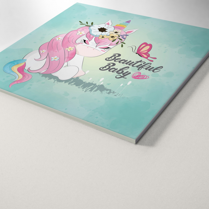 Tablou panou PVC cu desene pentru camera copiilor, Cute Unicorn Sitting Back Side [3]