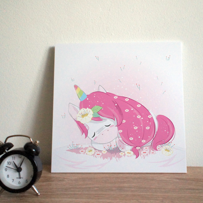 Tablou panou PVC cu desene pentru camera copiilor, Cute Unicorn Sleeping on the Ground [2]