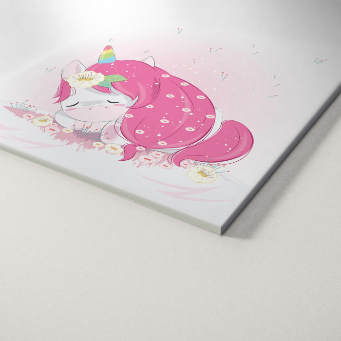 Tablou panou PVC cu desene pentru camera copiilor, Cute Unicorn Sleeping on the Ground [3]