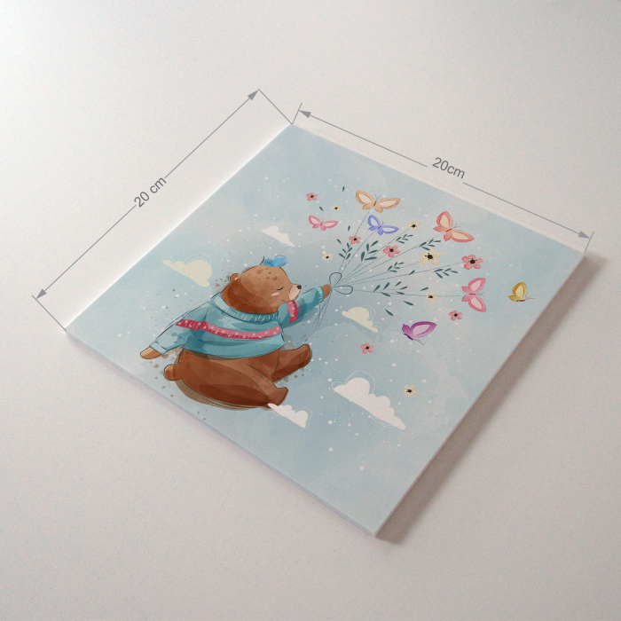 Tablou panou PVC cu desene pentru camera copiilor, Flying Bear with Butterflies [4]