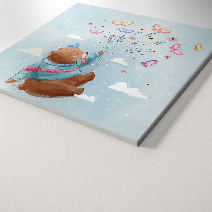 Tablou panou PVC cu desene pentru camera copiilor, Flying Bear with Butterflies [3]