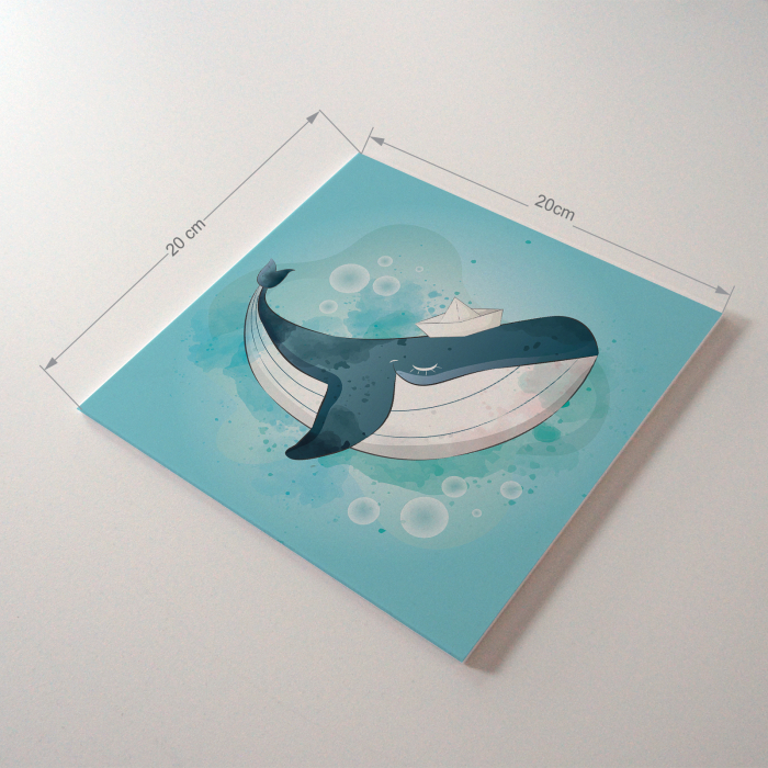 Tablou panou PVC cu desene pentru camera copiilor, Happy Baby Whale Wearing Paper Ship Hat [4]