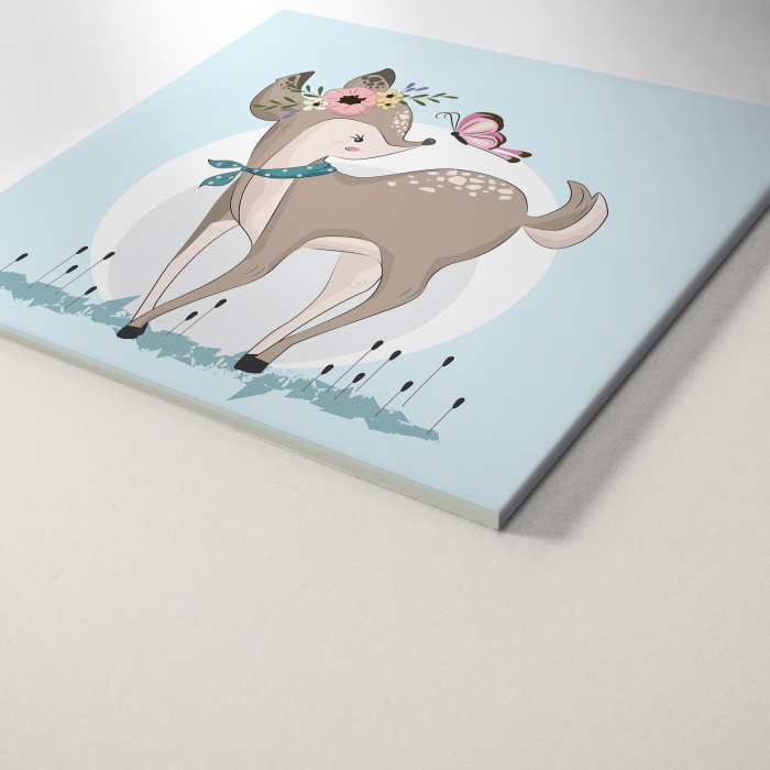 Tablou panou PVC cu desene pentru camera copiilor, Little Deer Playing with Butterfly [3]