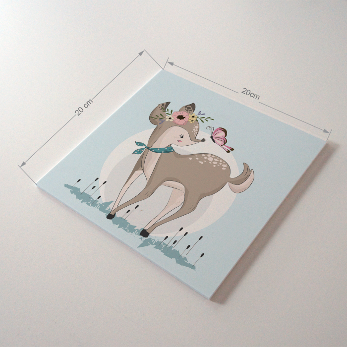 Tablou panou PVC cu desene pentru camera copiilor, Little Deer Playing with Butterfly [4]